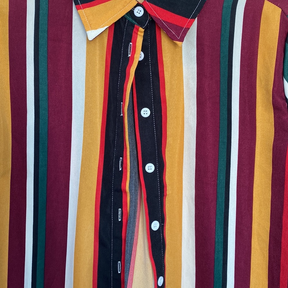 Multi Colored Button Down Striped Blouse - image 3